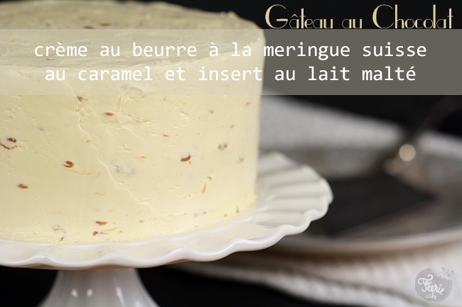 Gâteau au chocolat crème au beurre à la meringue suisse au caramel et insert au lait malté 