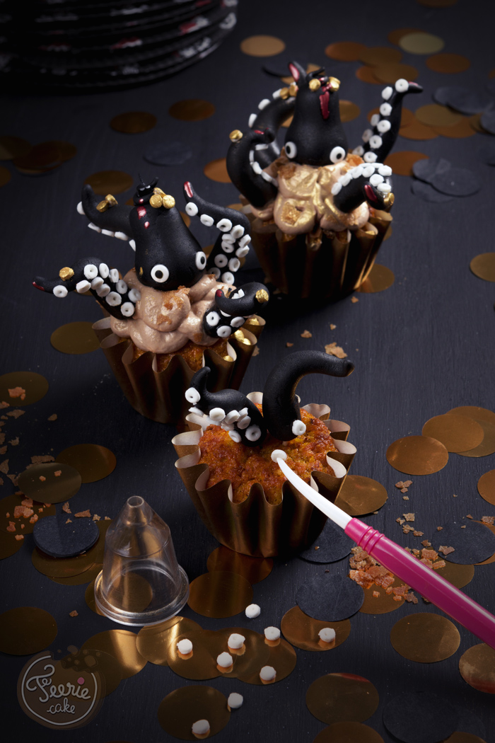 Cupcakes Kraken d'Halloween à la carotte Féerie Cake Blog